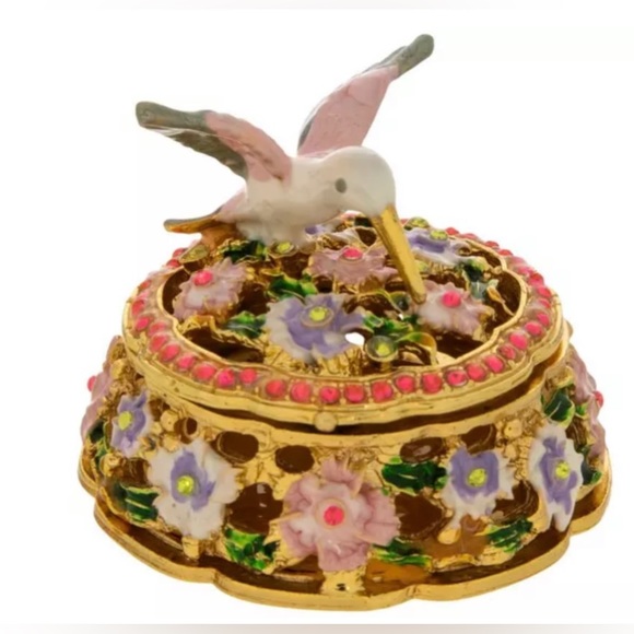 New Hummingbird Rhinestone Floral Jewelry Box - Picture 2 of 5